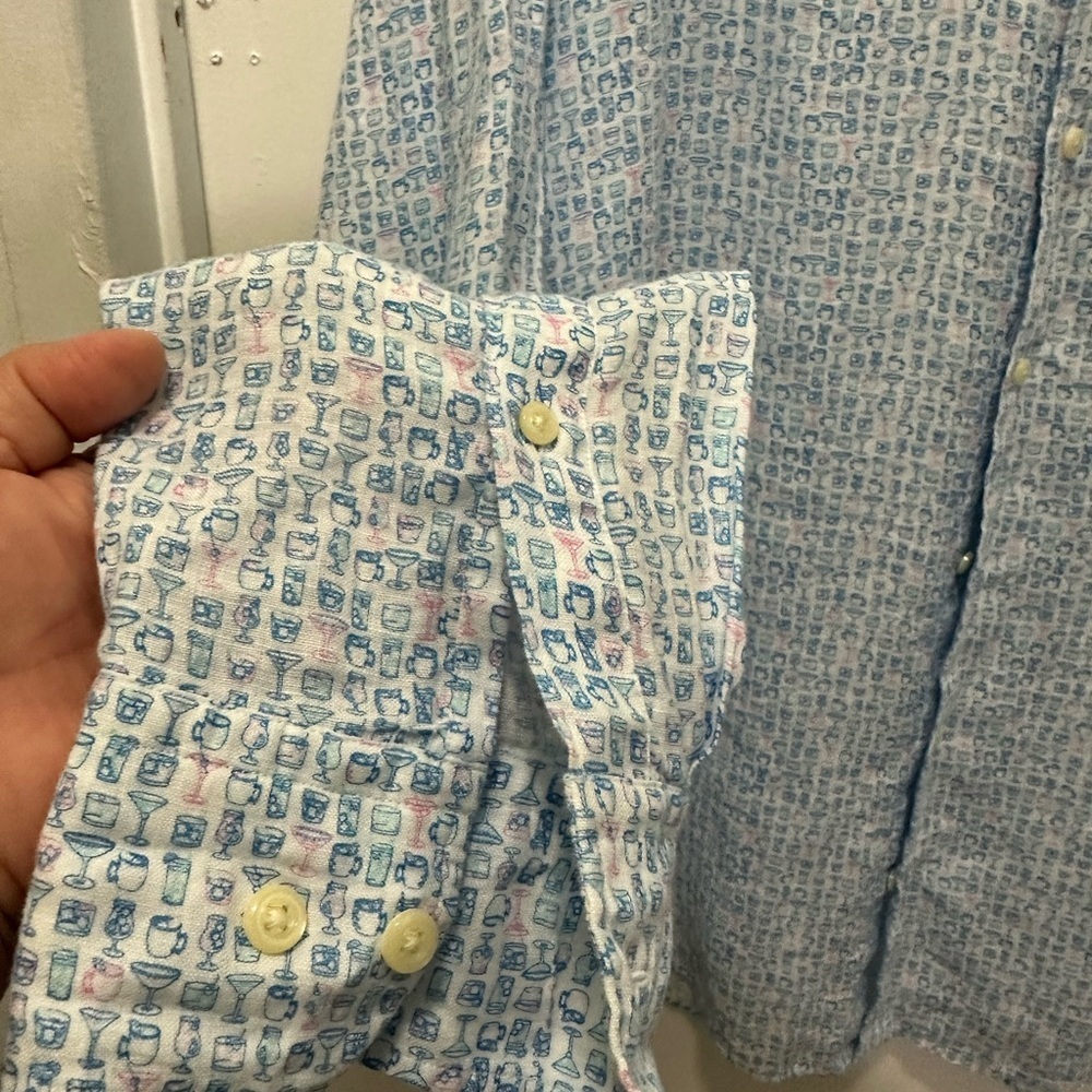 Peter Millar Cocktail Print 100% Linen Casual Button Down Shirt Sz L - Picture 5 of 7